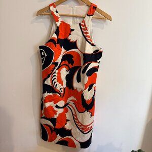 Trina Turk Women's Sleeveless Cotton Aptos Dress Navy White Orange 6